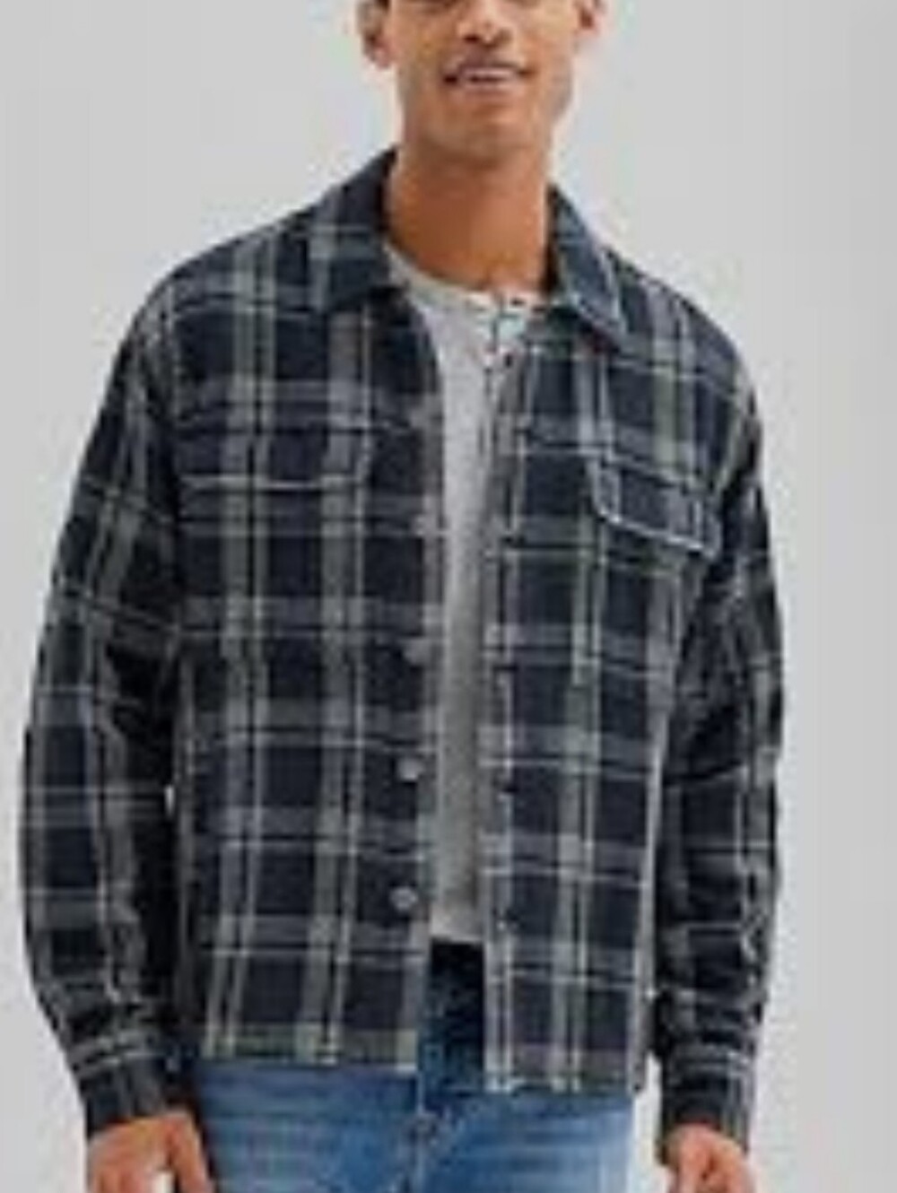 Arizona Jean Company Black & Gray Plaid Lightweight Shirt Jacket